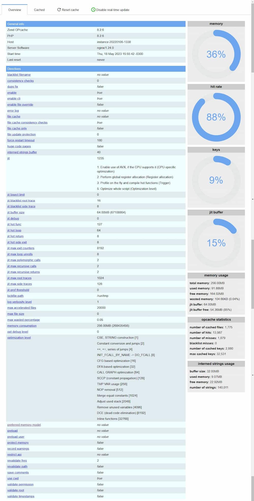 php opcache gui